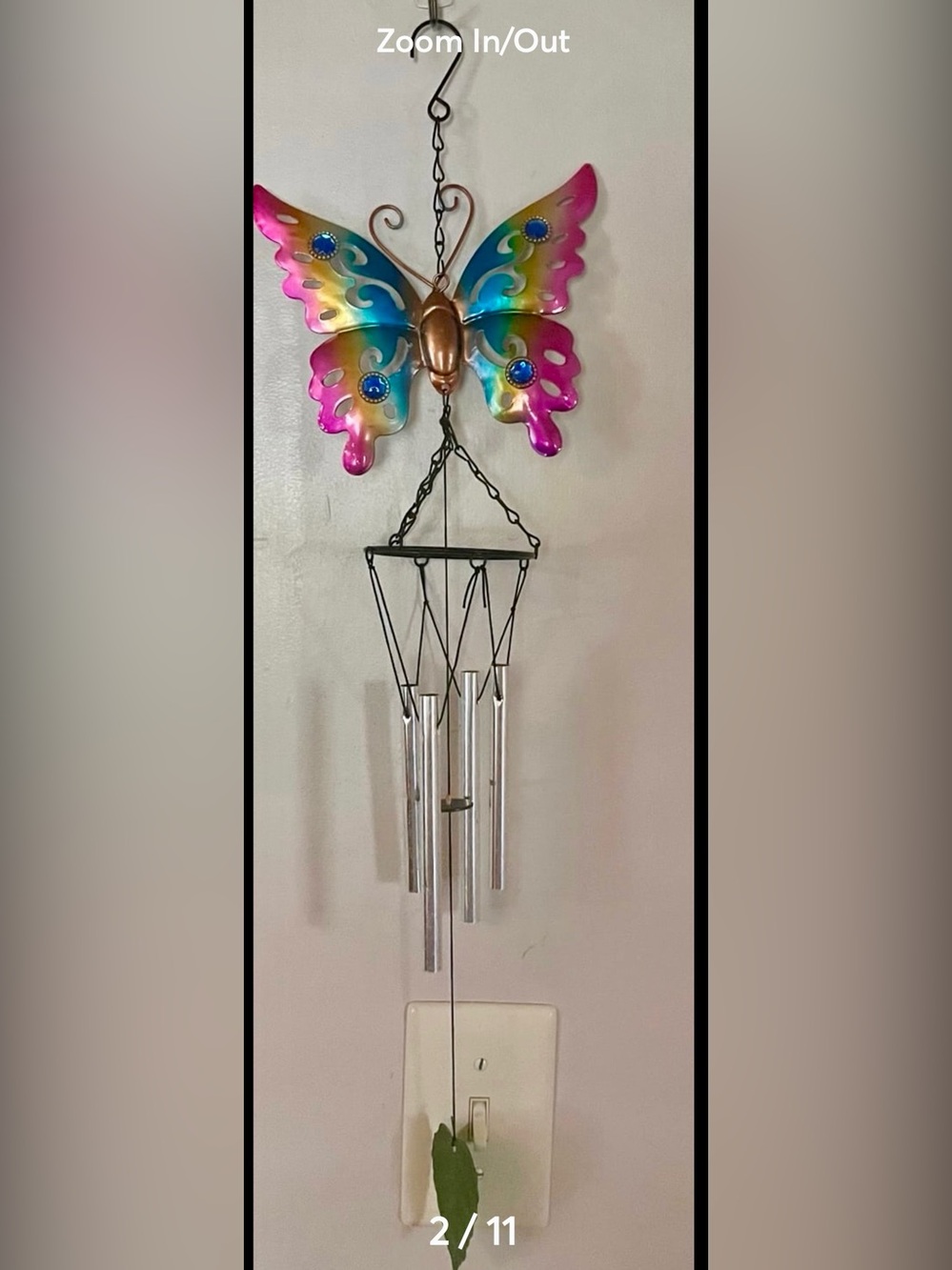 2 Windchimes Multicolor Metal Butterfly Wall - Decorative Home Accent